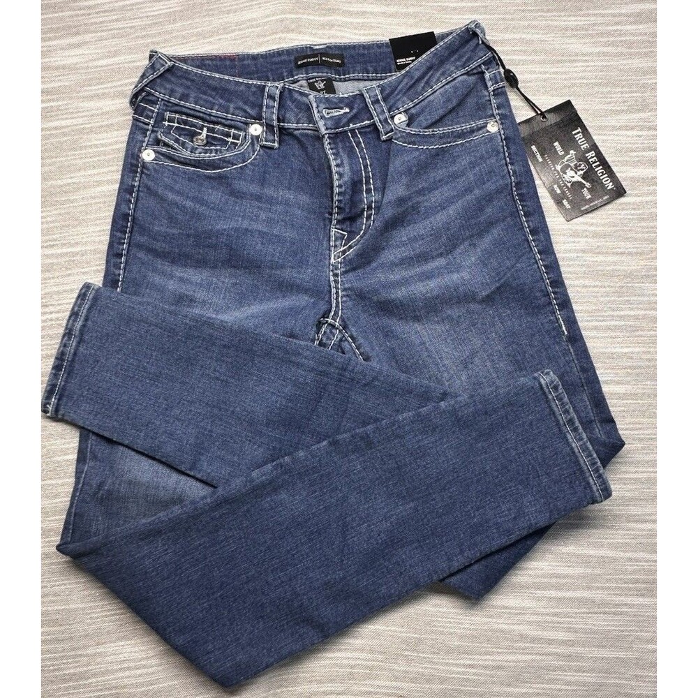 NWT True Religion Jennie Curvy Mid Rise Skinny Jeans Women's Sz 27 Flap Pockets